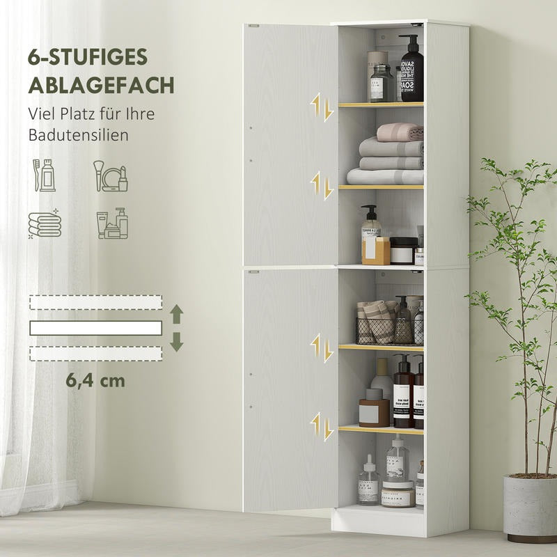 Badkast – Opbergkast – Bergkast – Badkamermeubel – Opbergmeubel – 180 cm Hoog – 4 Verstelbare Planken – MDF Wit – Slank Design