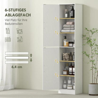 Badkast – Opbergkast – Bergkast – Badkamermeubel – Opbergmeubel – 180 cm Hoog – 4 Verstelbare Planken – MDF Wit – Slank Design