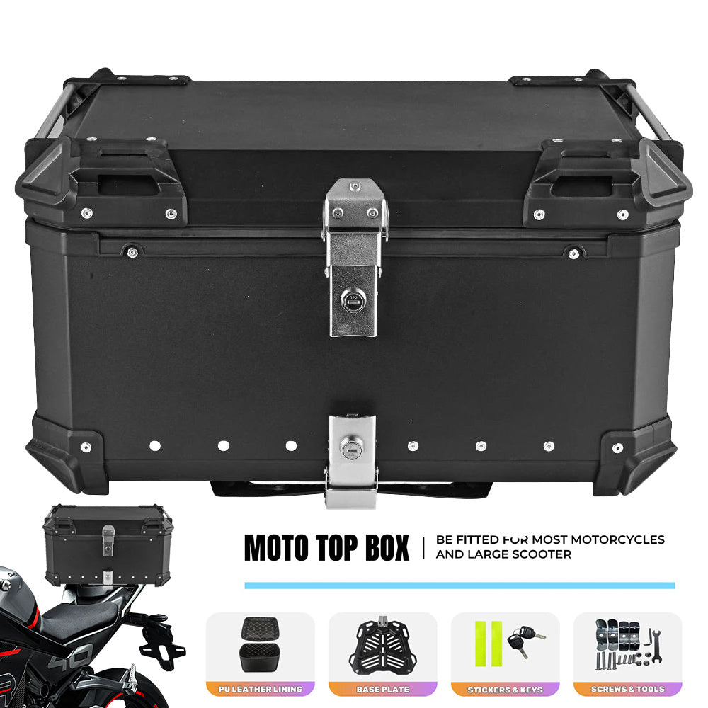 Motorbox – Motorbagagekoffer – Topkoffer – Motorkoffer – Helmopberger – 65 Liter – Aluminium – Waterdicht – Met Beveiligingsslot