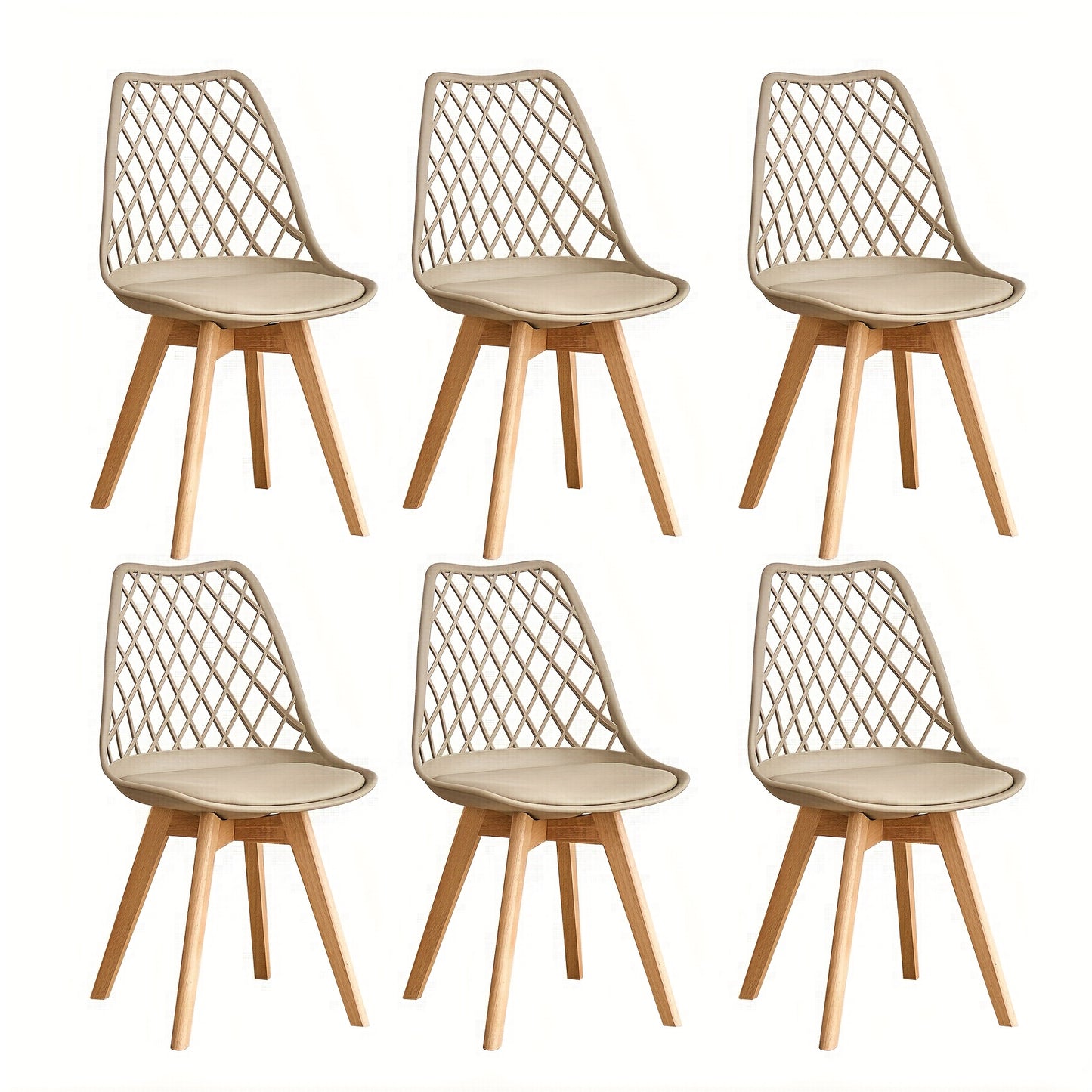 Scandinavische Eetkamerstoelen – Design Stoelen – Keukenstoelen – Woonkamerstoelen – Café Stoelen – Set van 6 – PU Leder Zitting – Massief Beukenhout Frame – Khaki