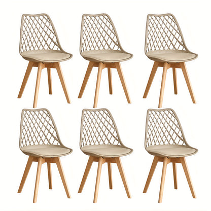 Scandinavische Eetkamerstoelen – Design Stoelen – Keukenstoelen – Woonkamerstoelen – Café Stoelen – Set van 6 – PU Leder Zitting – Massief Beukenhout Frame – Khaki