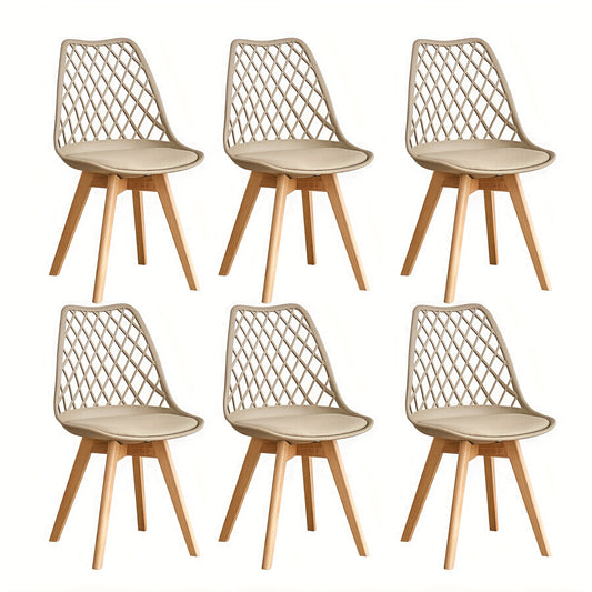 Scandinavische Eetkamerstoelen – Design Stoelen – Keukenstoelen – Woonkamerstoelen – Café Stoelen – Set van 6 – PU Leder Zitting – Massief Beukenhout Frame – Khaki