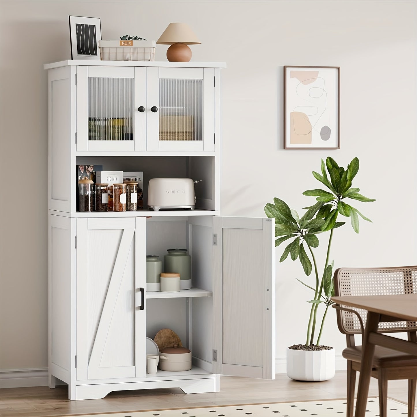 Badkamerkast – Opbergkast – Kolomkast – Wastafelonderkast – Spiegelkast – Hoog 69 cm – Verstelbare Planken – Glazen Deuren – Vrijstaand – Duurzaam Niet-Hout