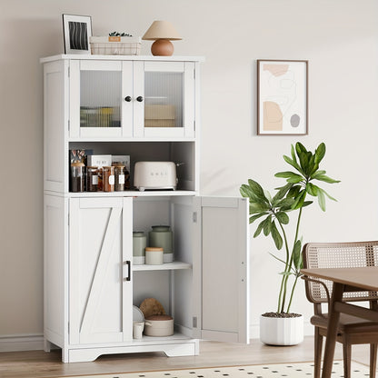 Badkamerkast – Opbergkast – Kolomkast – Wastafelonderkast – Spiegelkast – Hoog 69 cm – Verstelbare Planken – Glazen Deuren – Vrijstaand – Duurzaam Niet-Hout