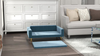 Hondenmand – Hondensofa – Hondenbed – Donutmand – Dierenmand – Velvet Bekleding – Roestvrijstalen Poten – 94x59,5x31,5 cm – Blauw