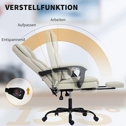 Beige Ergonomic Office Chair with Wheels, Serving As A Rolling Desk Chair And Gaming Chair with Footrest, Armrests, Adjustable Headrest, Lumbar Support And Height Adjustment, Filled with Memory Foam And Featuring Swivel Funct