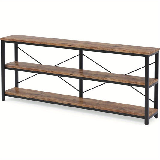 Sofa Tafel – Sidetable – Console Tafel – Opbergtafel – Haltafel – Rustiek Bruin – Extra Lang 180 cm – Metalen X-Frame – 3 Laags Opbergruimte – Verstelbare Voetjes