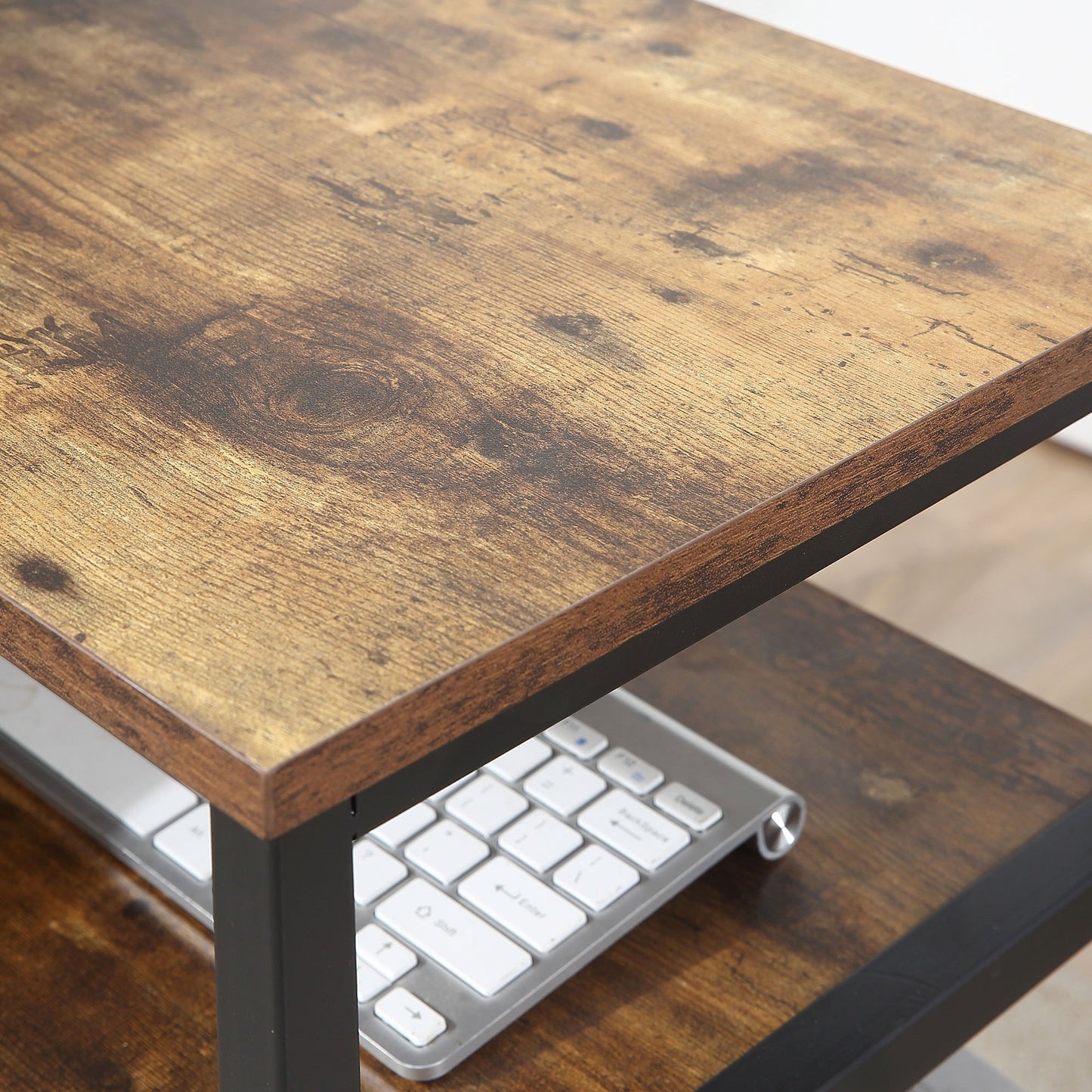 Computertafel – Bureau – Werkplek – Hoekbureau – Computermeubel – Industrieel Design – Houten Planken – Metaal Zwart