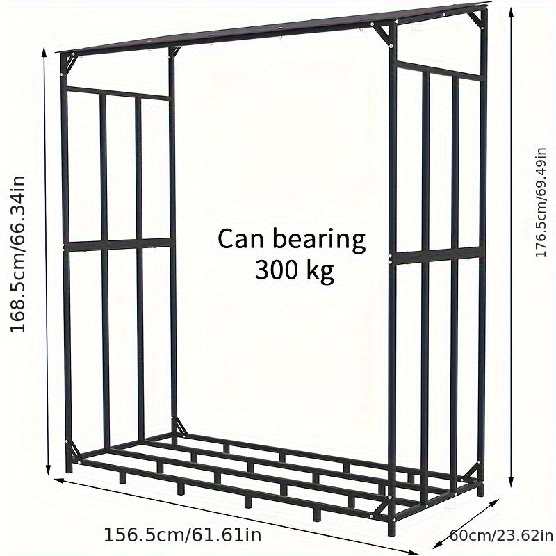 Houtopslag – Houtblokkenhouder – Vuurhouthouder – Houtrek – Buitenopslag – Zwart – Weerbestendig Metalen Frame – Waterdichte Afdekking – 156x60x168 cm