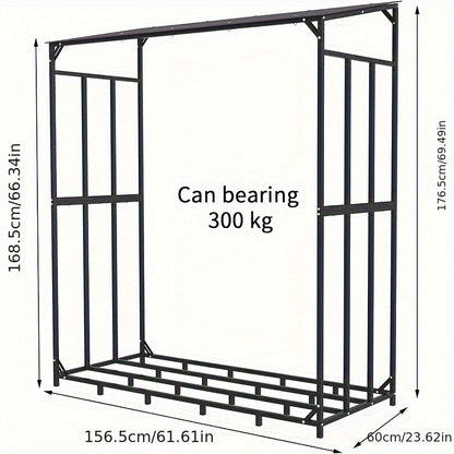 Houtopslag – Houtblokkenhouder – Vuurhouthouder – Houtrek – Buitenopslag – Zwart – Weerbestendig Metalen Frame – Waterdichte Afdekking – 156x60x168 cm