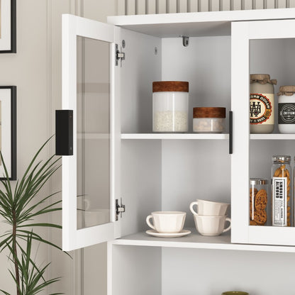 Boekenkast – Boekenrek – Opbergkast – Vakkenkast – Wandkast – Modern – Met 4 Glazen Deuren – Verstelbare Planken – Metalen Stevige Constructie – Verticale Ruimtebesparing – Wit