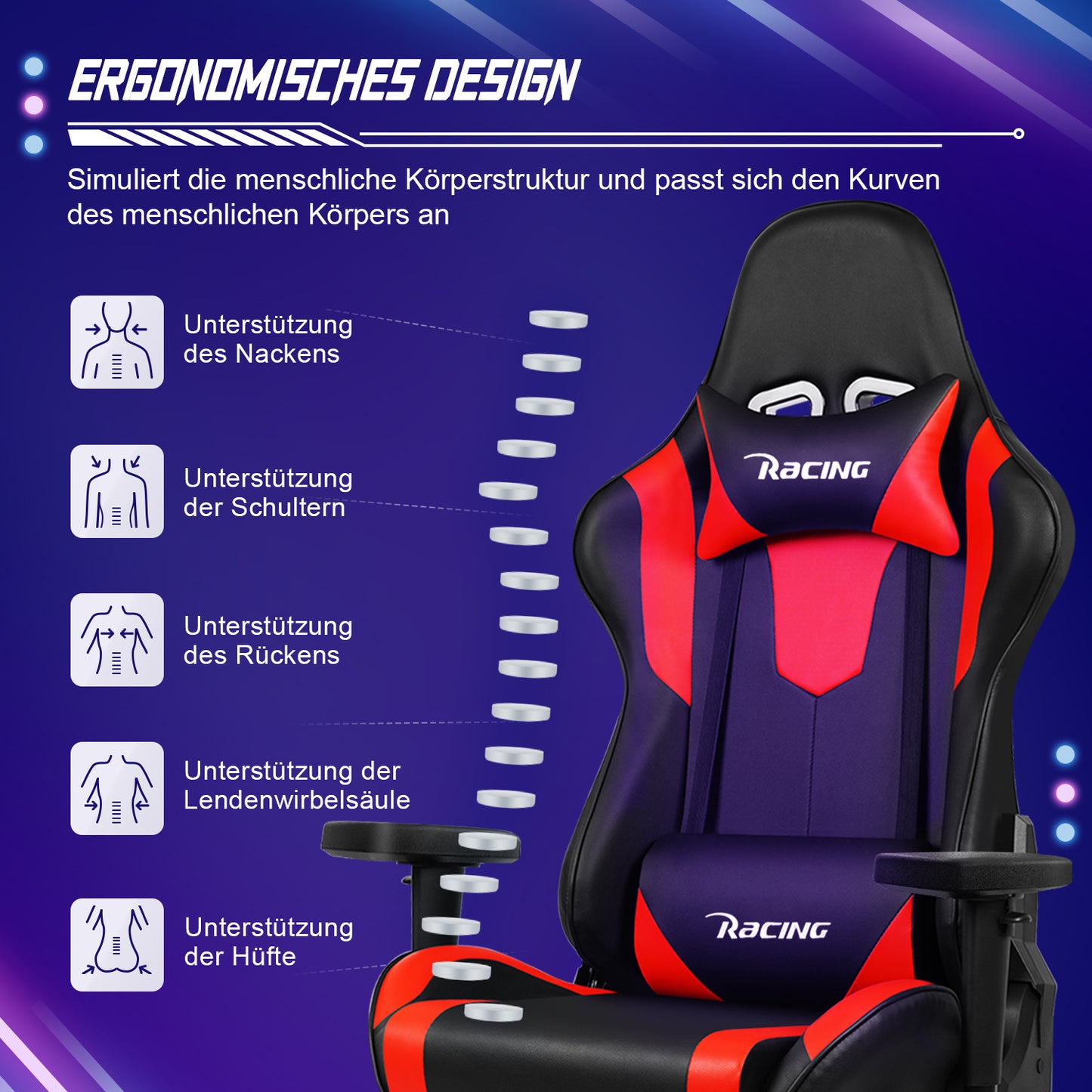 Gamingstoel – Bureaustoel – Gamestoel – Werkstoel – Draaistoel – Ergonomisch Design – Verstelbare Rugleuning Tot 170° – Zwart-Wit PU Leder