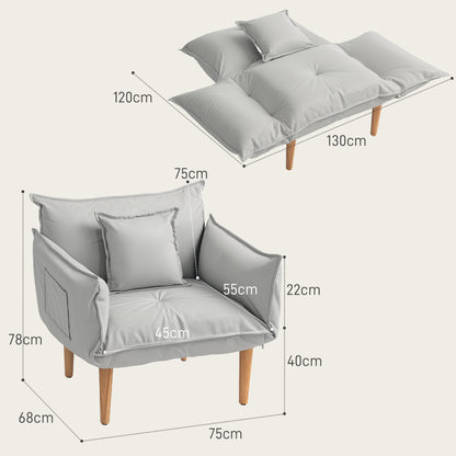 2-in-1 Fauteuil – Lounge Stoel – Vloerstoel – Verstelbare Relaxstoel – Enkelstoel – Lichtgrijs Microvezel – Verstelbare Rugleuning – Verwijderbare Poten