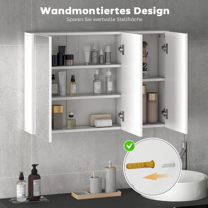 Badkamerkast – Spiegelkast – Medicijnkast – Wandkast – Opbergkast – 3 Spiegeldeuren – Wandmontage – 90x15,5x60 cm – Wit Spaanplaat