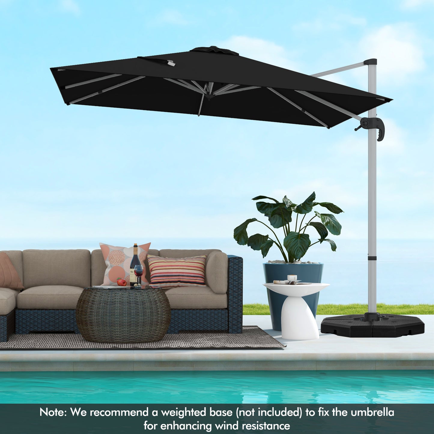 Parasol – Zweefparasol – Tuinparasol – Balkonparasol – Stokparasol – 300 cm – 360° Draaibaar – Aluminium Frame – Scheurbestendig Polyester – Kantelbaar – Met Kruisvoet – Windventilatie