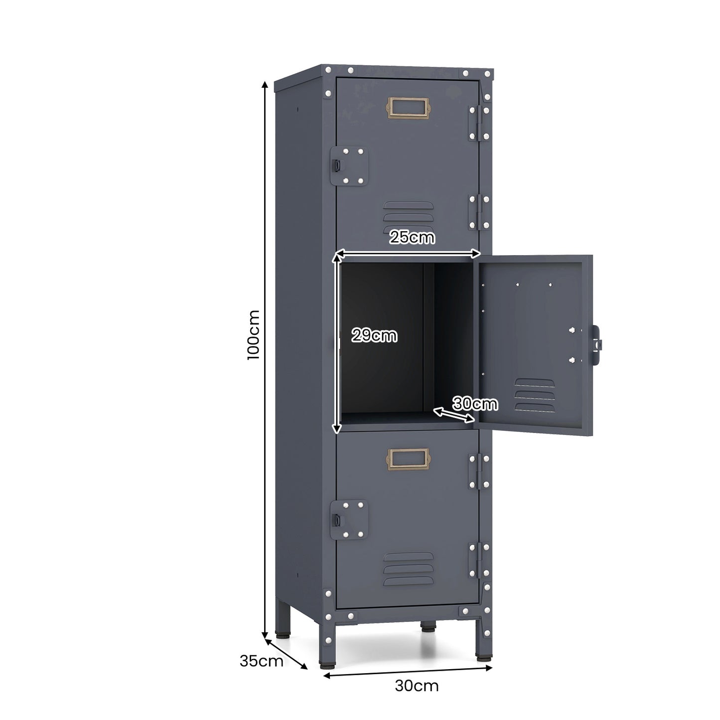 Metalen Locker – Opslagkast – Werkplaatskast – Lockerkast – Opbergkast – 3 Afsluitbare Deuren – Verstelbare Voeten – Ventilerende Lamellen – Zwart – 30x35x100 cm