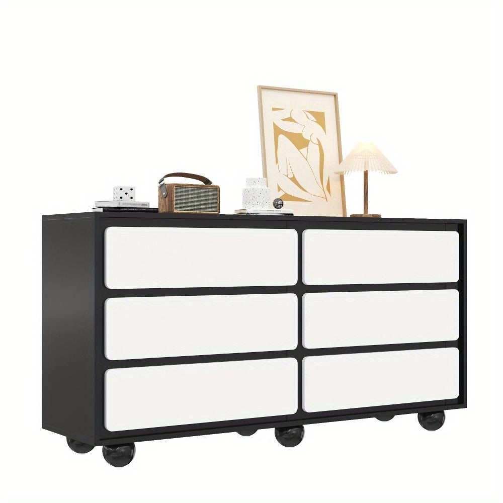 Ladekast – Ladenkast – Kommode – Dressoir – Opbergkast – Wit & Zwart – 6 Lades – Duurzaam Niet-Houten Materiaal – Geen Montage Nodig – Compact Voor Kleine Ruimtes