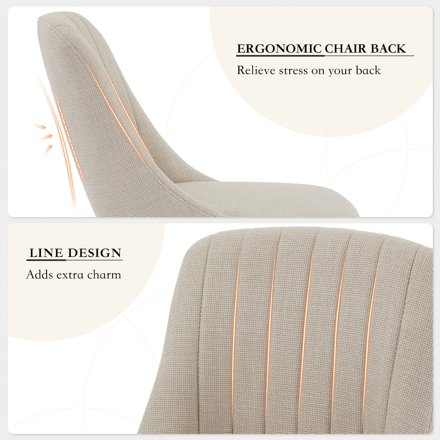 Ergonomische Eetkamerstoel – Armstoel – Zitstoel – Stoelset – Linnen Stoel – Beige Kleur – Ademend Linnen – Eenvoudige Montage