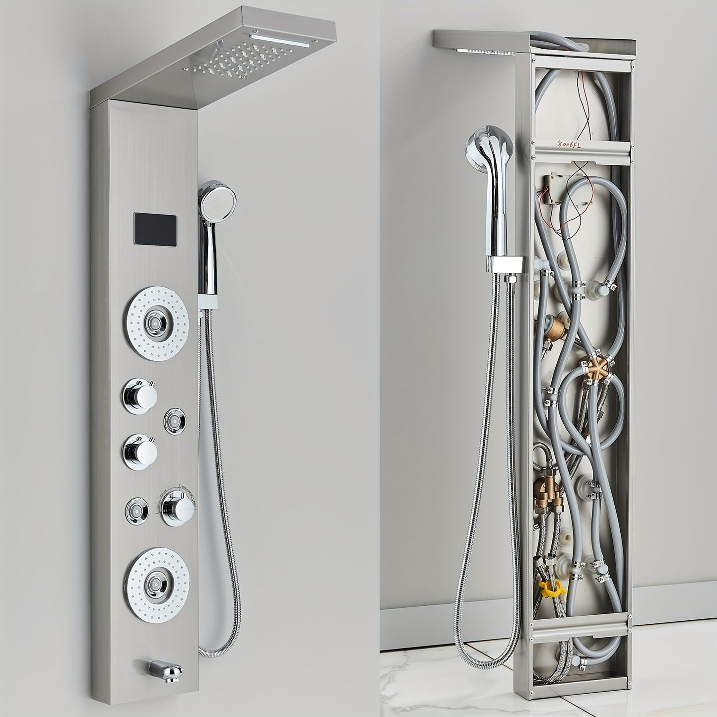 Doucheset – Regenpaneel – Douchekolom – Douchepaneel – Regendouche – 5 Functies – RVS Geborsteld Chroom