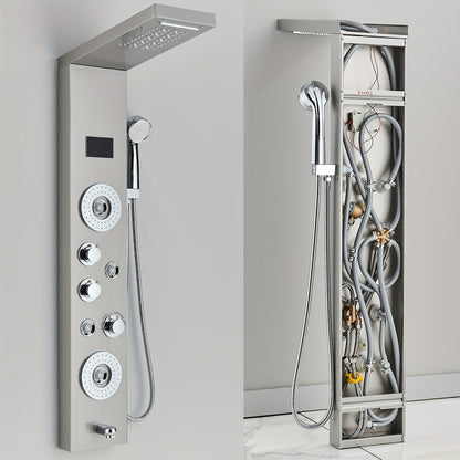 Doucheset – Regenpaneel – Douchekolom – Douchepaneel – Regendouche – 5 Functies – RVS Geborsteld Chroom