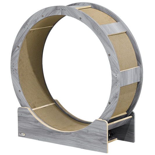 Kattenrenwiel – Kattenrad – Kattenloopwiel – Kattenwiel – Kattenren – Geluidsarme Loopvloer – Vergrendelbare Rem – Vervangbare Krabmat – Grijs – 91 cm Diameter – Geschikt Voor Katten Tot 5 kg