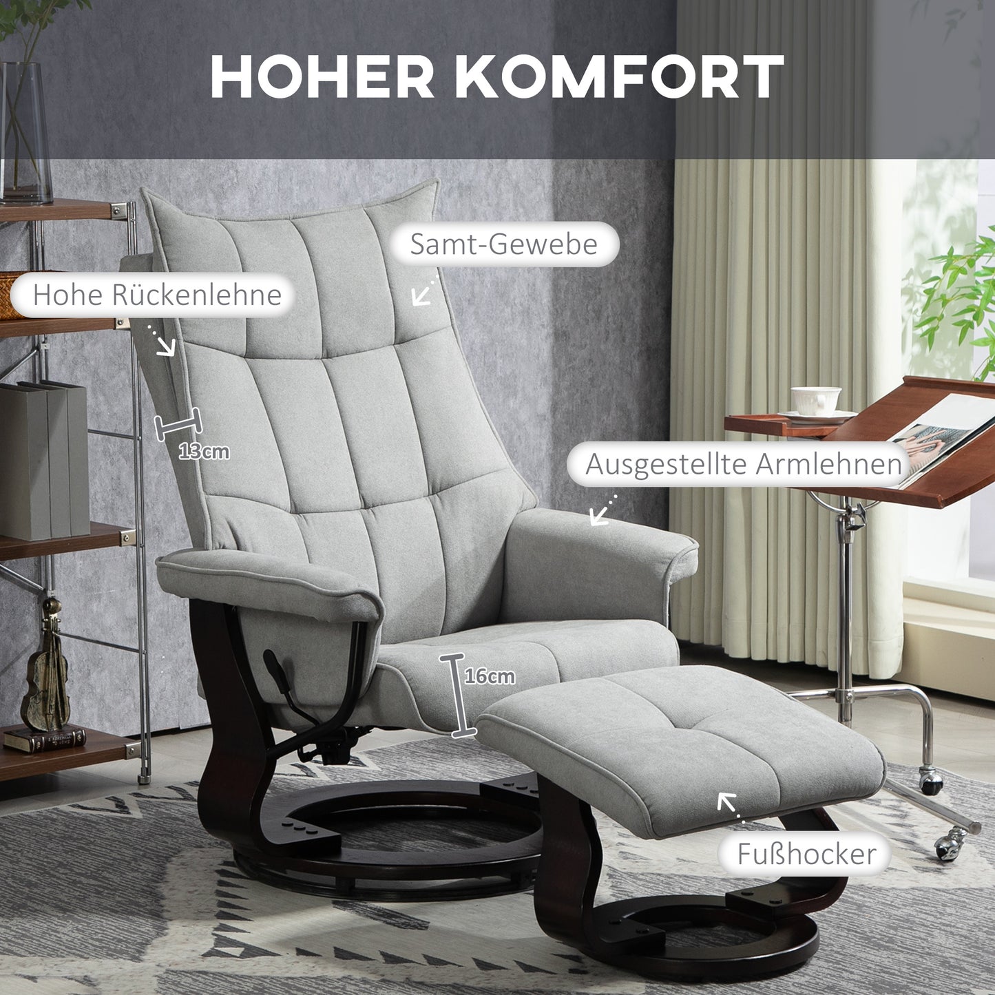 Relaxfauteuil – Relaxstoel – Lounge Chair – Draaifauteuil – Zithoekstoel – Grijs Kunstleer – Verstelbare Rugleuning – Draaibaar Design 360°