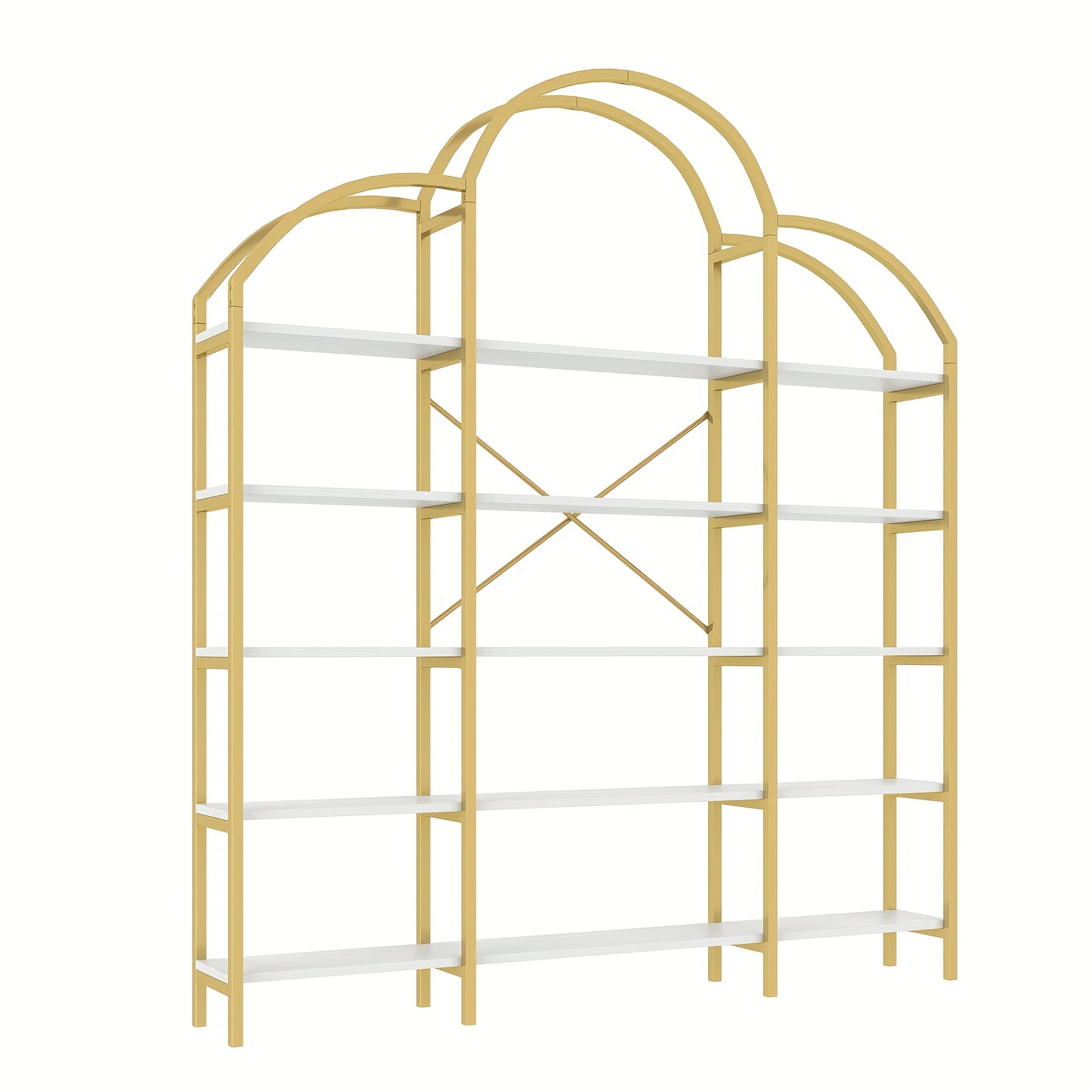 170 X 26 X 190cm Stylish Shelf, Tubular Steel MDF Material, Five Storage Levels, Unique Cloud Shape, Easy to Assemble And Clean, Golden + White, Standing Shelf