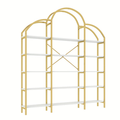 170 X 26 X 190cm Stylish Shelf, Tubular Steel MDF Material, Five Storage Levels, Unique Cloud Shape, Easy to Assemble And Clean, Golden + White, Standing Shelf
