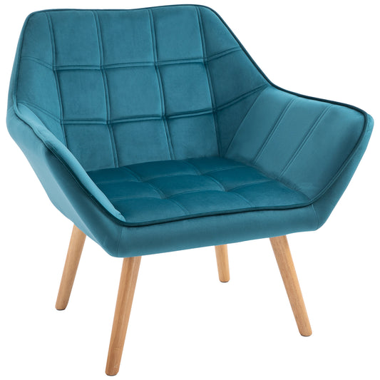 Fauteuil – Armstoel – Relaxfauteuil – Lounge Stoel – Leunstoel – Velvet Bekleding – Stevige Rubberhouten Poten – Lichtblauw – Scandinavisch Design