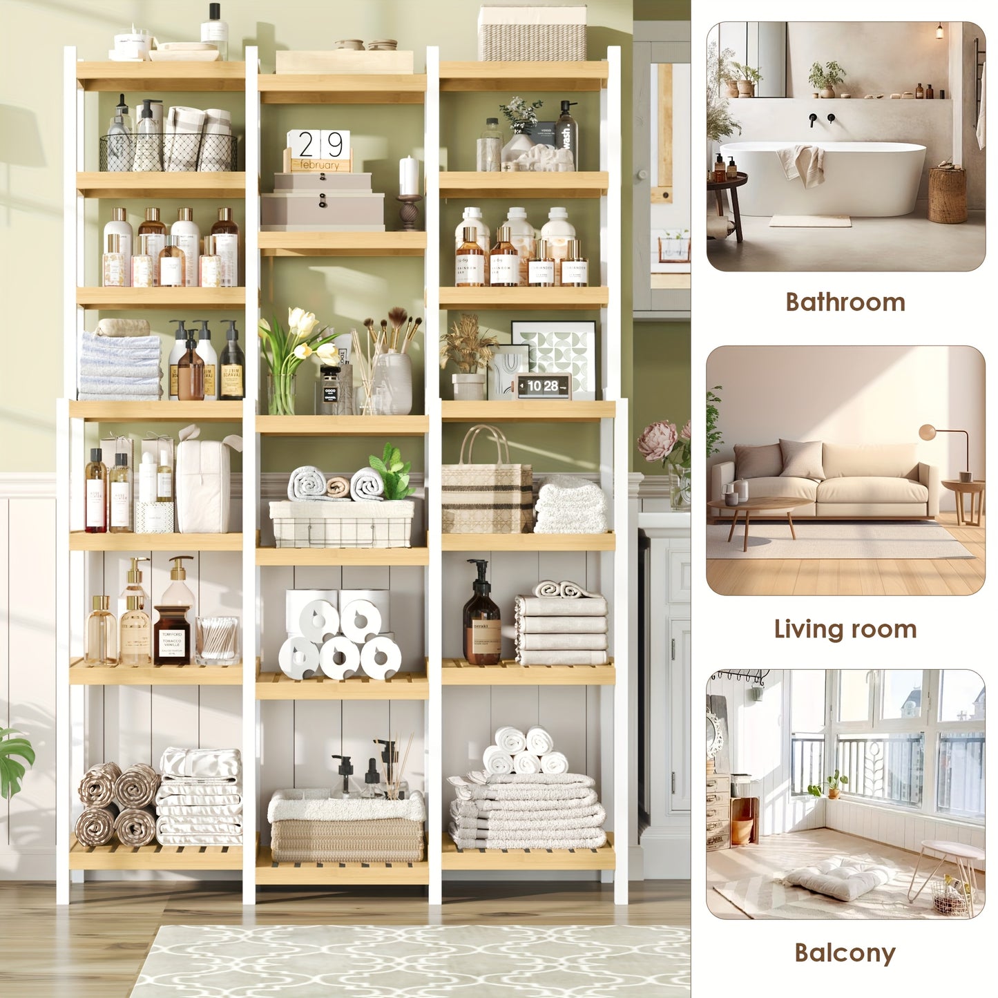 Bamboekast – Badkamerkast – Opbergkast – Boekenkast – Kasten – Hoog model 105x30x160,7 cm – Duurzaam bamboe materiaal