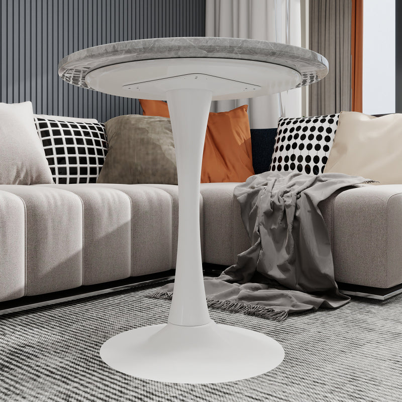 Ronde Salontafel – Bijzettafel – Koffietafel – Eettafel – Tafel – Kunstmarmer Blad – Lichtgrijze IJzeren Poot – 70 cm Diameter – Geschikt voor 2-4 Personen