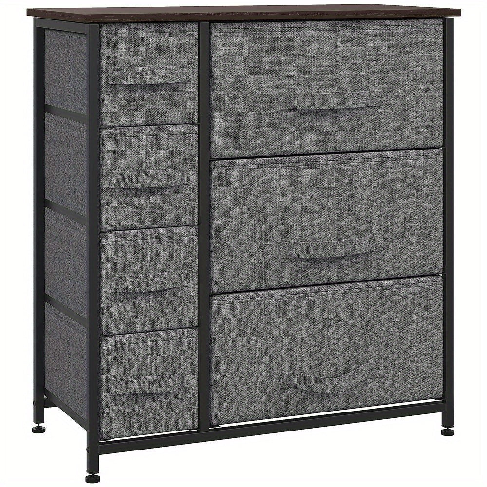 Opbergkast – Opbergmeubel – Opbergkastje – Ladekast – Opbergrek – Modern Grijs – 7 Inklapbare Lades – Metaal en Stof – Compact 63,5x30x71 cm – Ruimtebesparend