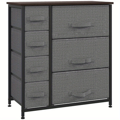 Opbergkast – Opbergmeubel – Opbergkastje – Ladekast – Opbergrek – Modern Grijs – 7 Inklapbare Lades – Metaal en Stof – Compact 63,5x30x71 cm – Ruimtebesparend