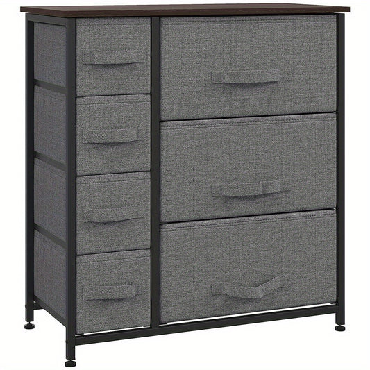 Opbergkast – Opbergmeubel – Opbergkastje – Ladekast – Opbergrek – Modern Grijs – 7 Inklapbare Lades – Metaal en Stof – Compact 63,5x30x71 cm – Ruimtebesparend