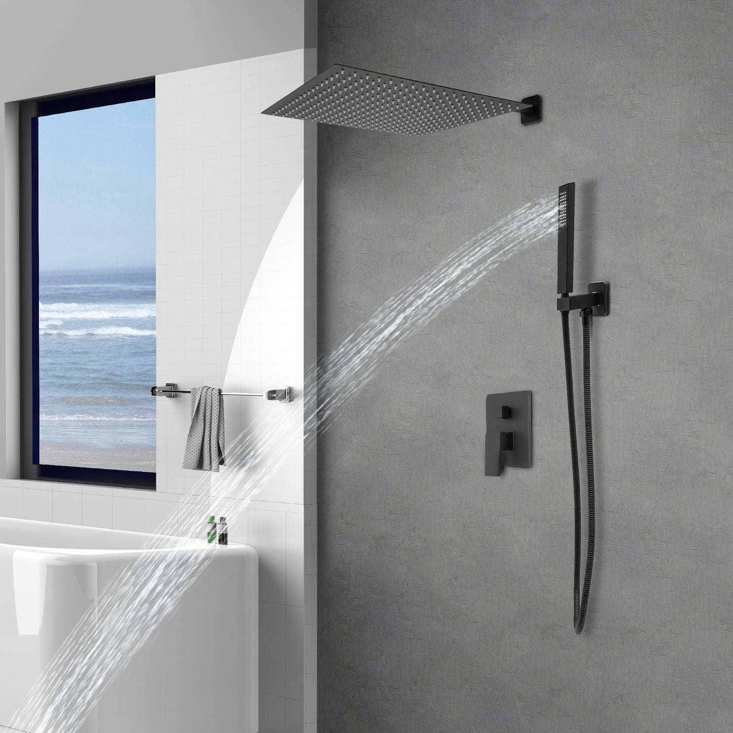 Inbouwdoucheset – Doucheset – Regendouche – Handdouche – Douchearmatuur – Zwart – 40x40 cm Regenkop – Roestvrijstalen Slang 1,5m