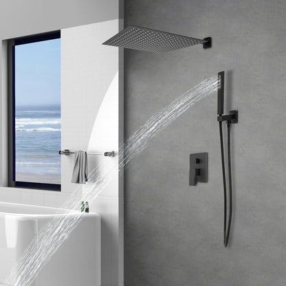 Inbouwdoucheset – Doucheset – Regendouche – Handdouche – Douchearmatuur – Zwart – 40x40 cm Regenkop – Roestvrijstalen Slang 1,5m