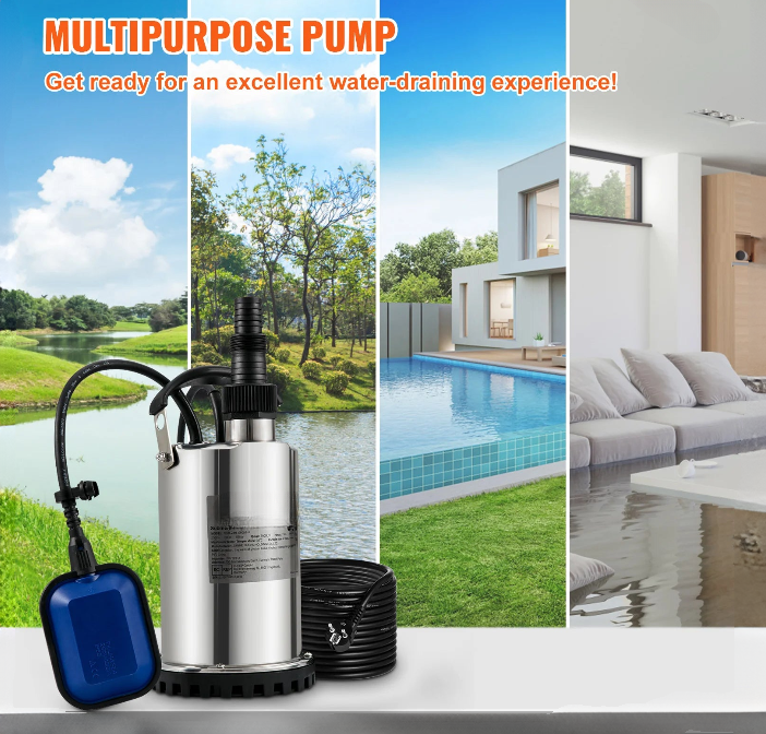 Dompelpomp - Rioolpomp - 550W - 0.75HP - 230V - 50Hz - voor het oppompen van water uit zwembaden, kelders en hot tubs - Zilver - QUORE