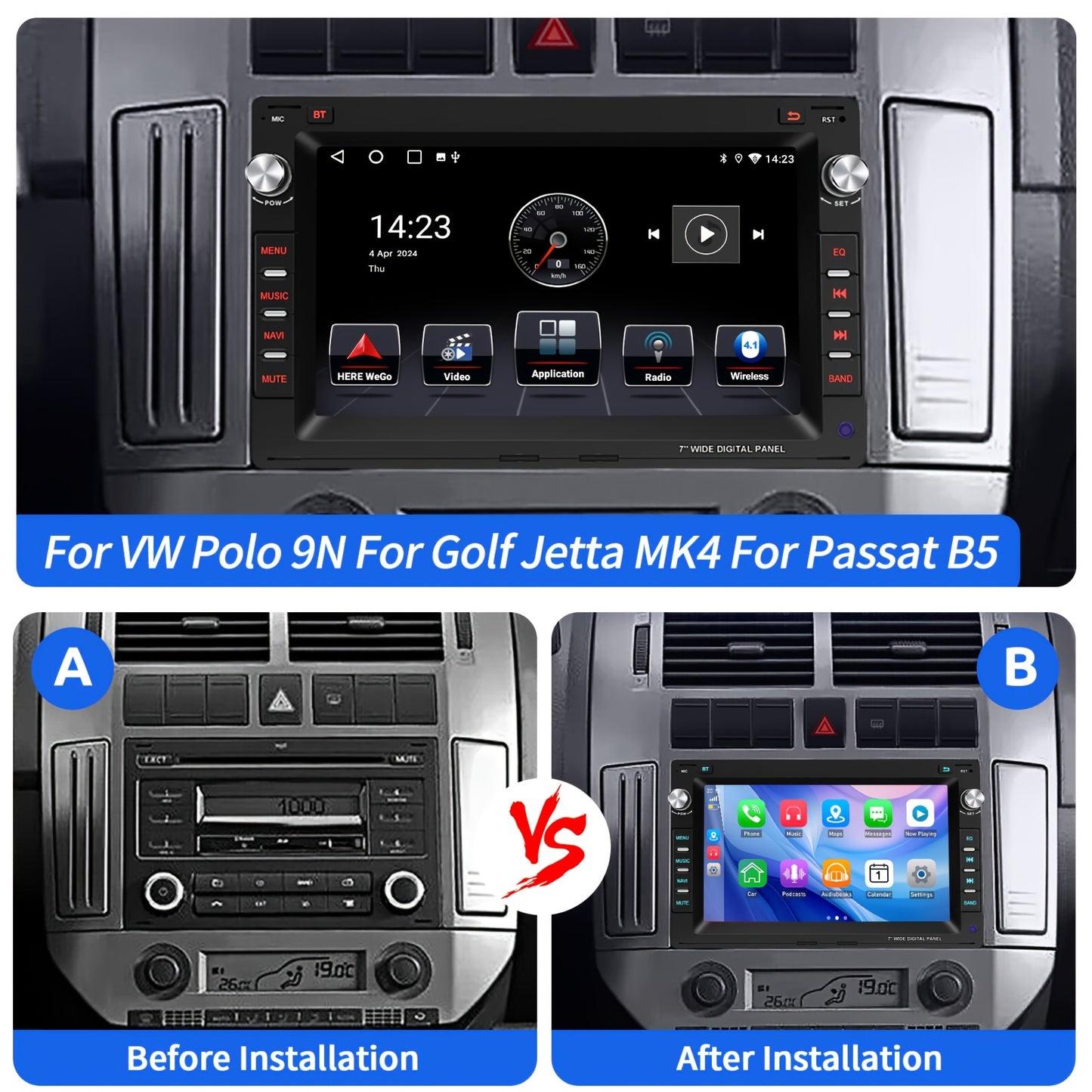 Autoradio Android 15 – Multimedia Speler – Touchscreen Radio – Inbouw Radio – Auto Entertainment – 7-Inch HD Touchscreen – Draadloze CarPlay & Achteruitrijcamera