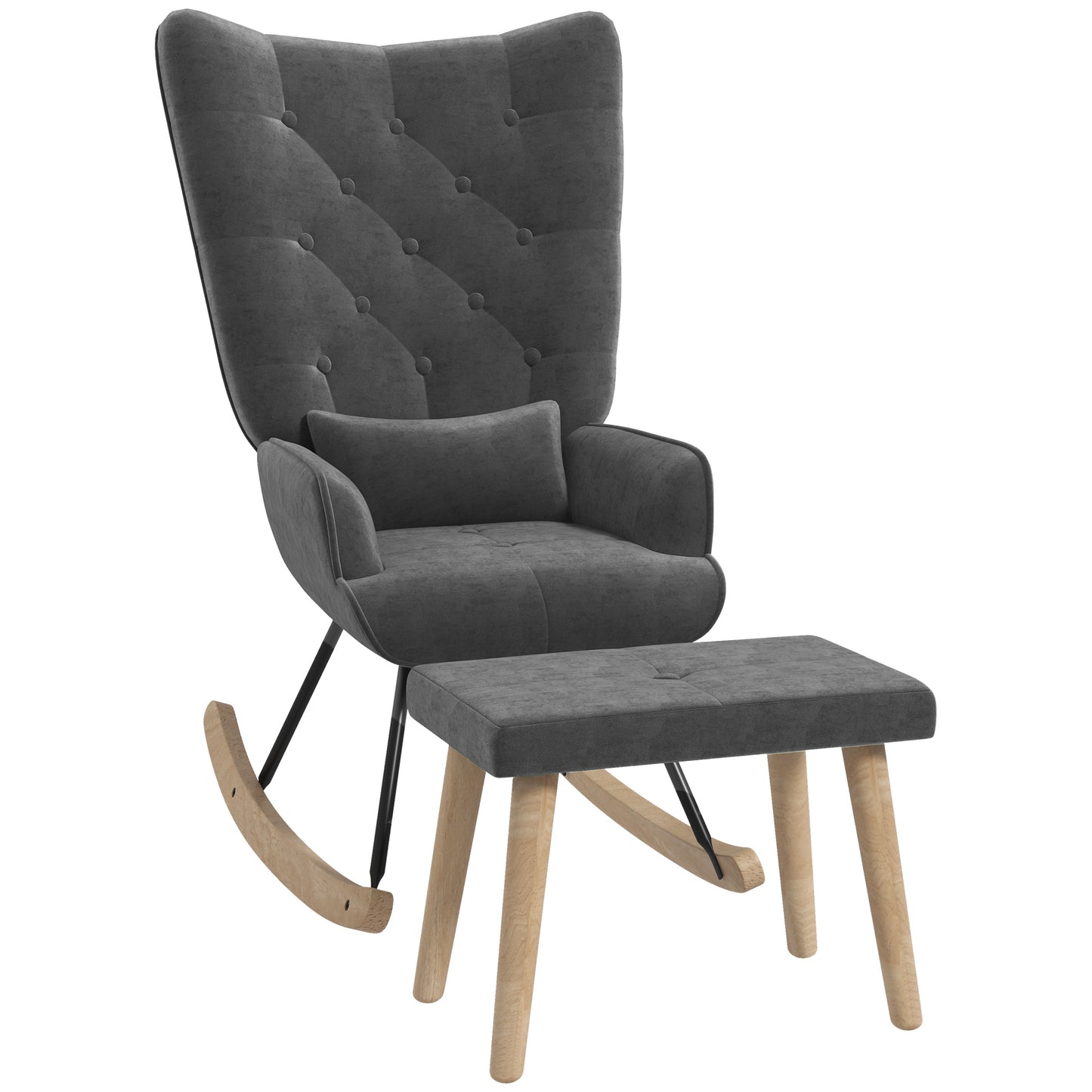 Schommelstoel – Relaxstoel – Fauteuil – Voedingsstoel – Loungestoel – Fluwelen Bekleding – Ergonomisch Design – Houten Poten – 66 x 96 x 101 cm