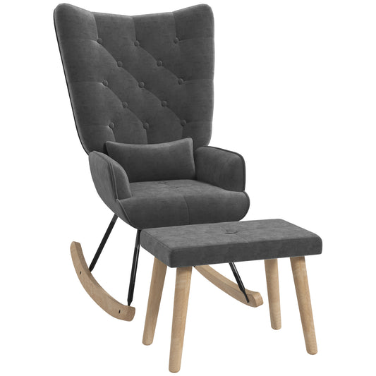 Schommelstoel – Relaxstoel – Fauteuil – Voedingsstoel – Loungestoel – Fluwelen Bekleding – Ergonomisch Design – Houten Poten – 66 x 96 x 101 cm
