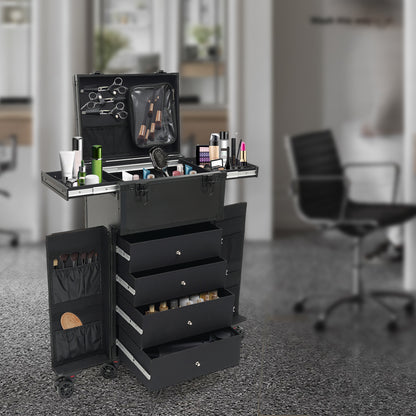 Make-up koffer – Make-up trolley – Cosmetica koffer – Beautycase – Visagiekoffer – Verstelbare hoogte – 360° draaibare wieltjes – Harde ABS buitenkant – Sleutelslot – Zwart