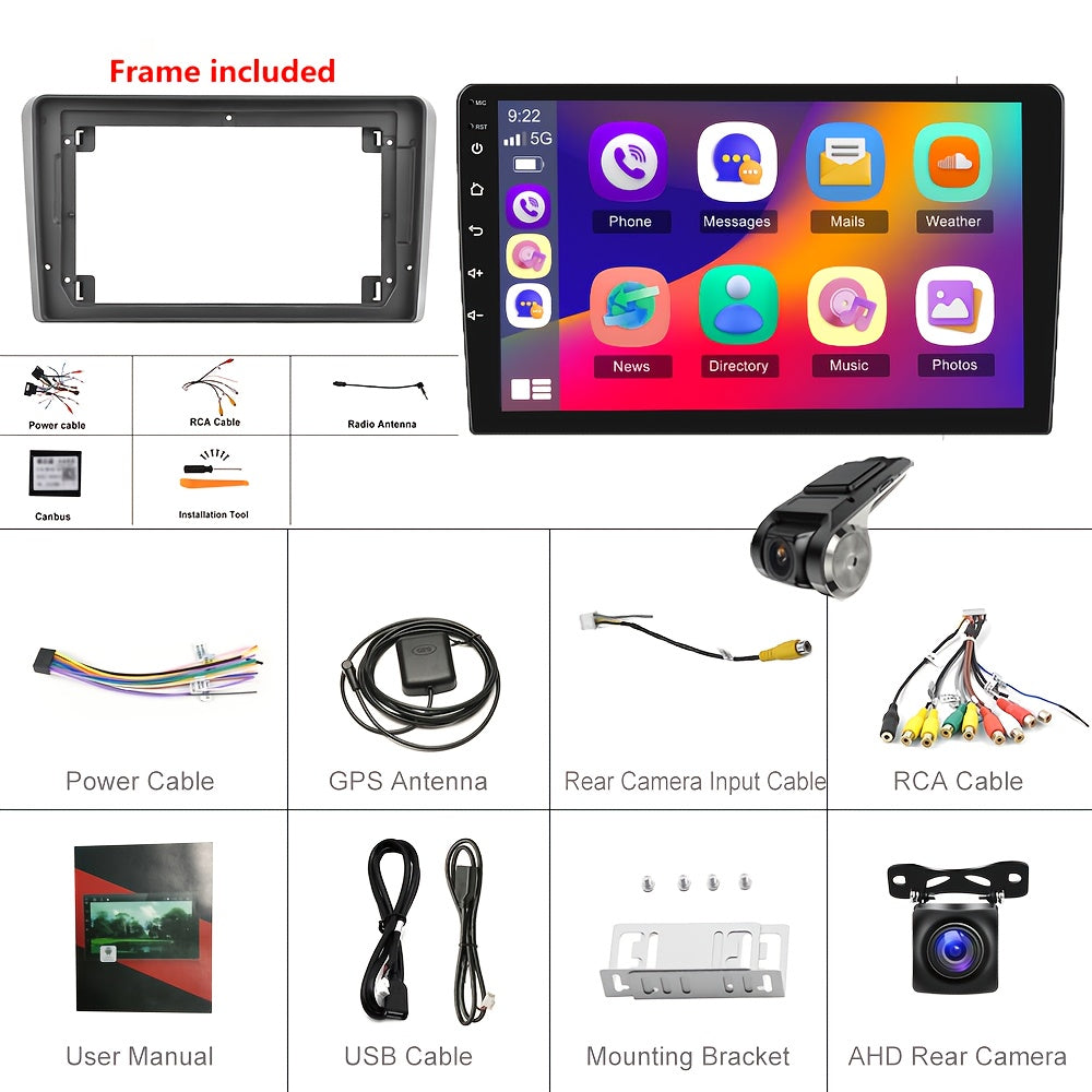 Touchscreen Radio – Multimediaspeler – Autostereo – GPS Navigatie – Android Auto – 9-Inch HD Scherm – Draadloos CarPlay & AHD Achteruitrijcamera met DVR