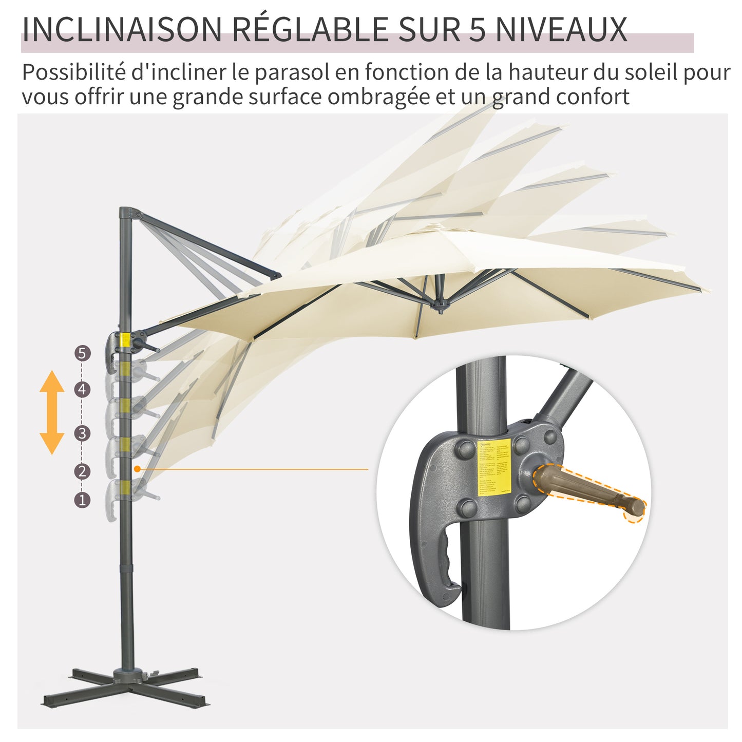 Parasol Octagonaal – Zweefparasol – Zonnescherm – Tuinparasol – Terrasparasol – Kantelbaar – Ø 3 Meter – Stalen Crème Basis