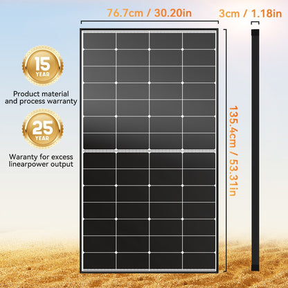 300w Solar Panel 12V Monocrystalline Busbar Hidden Technology Solar System 24% High Conversion Efficiency Solar PV Panel for Automobile, RV, Truck, Marine, Roof, Farm, Battery and Other Off-Grid Applications, Solar Car Batter