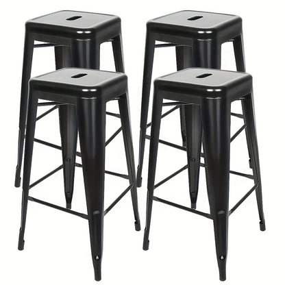 4pcs Heavy Duty Metal Bar Stools With Footrests, Stackable Kitchen Chairs, Height 76cm, Industrial Style Island Stools