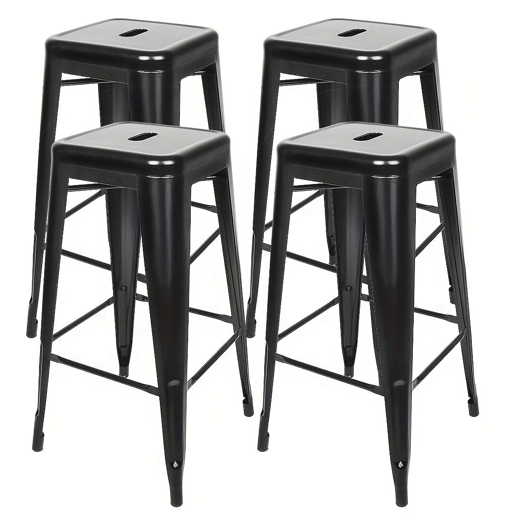 4-Delige Set Barkrukken – Barkrukken Industrieel – Keukenstoelen – Krukken Stapelbaar – Barstoelen Zonder Rugleuning – Metalen Frame – Ruimtebesparend – Zwart 76 cm Hoog