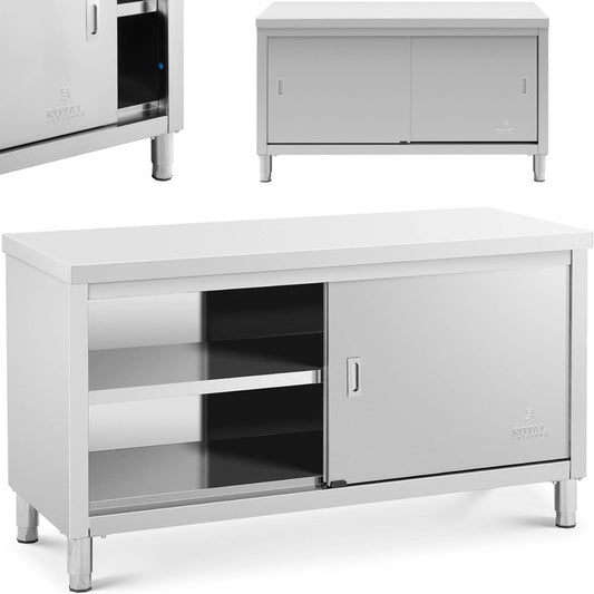 Werktafel – Werkbank – Tafel – Schuifdeurkast – Werkmeubel – Roestvrij Staal – 150x60 cm – Draagkracht 600 kg