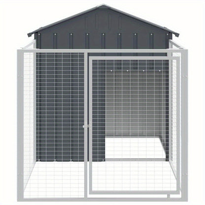 Hondenren – Tuinren – Hondenhok – Buitenren – Hondenkooi Antraciet – Gegalvaniseerd Staal – Ruim 117x201x123 cm