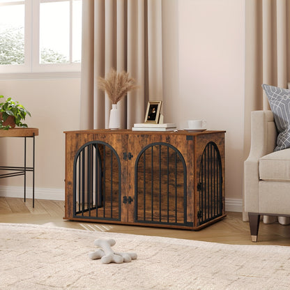 Hondenkennel – Hondenbench – Hondenkooi – Hondenhok – Retro Bruin – Drie Deuren – Roestvrij Staal – Multifunctionele Bijzettafel