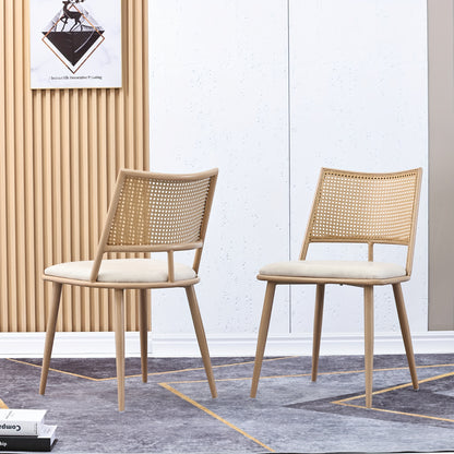 Eetkamerstoelen – Bistro Stoelen – Tafelsstoelen – Kamerstoelen – Design Stoelen – Set Van 2 – Handgeweven Rattan Rugleuning – Duurzame Comfortabele Zitting